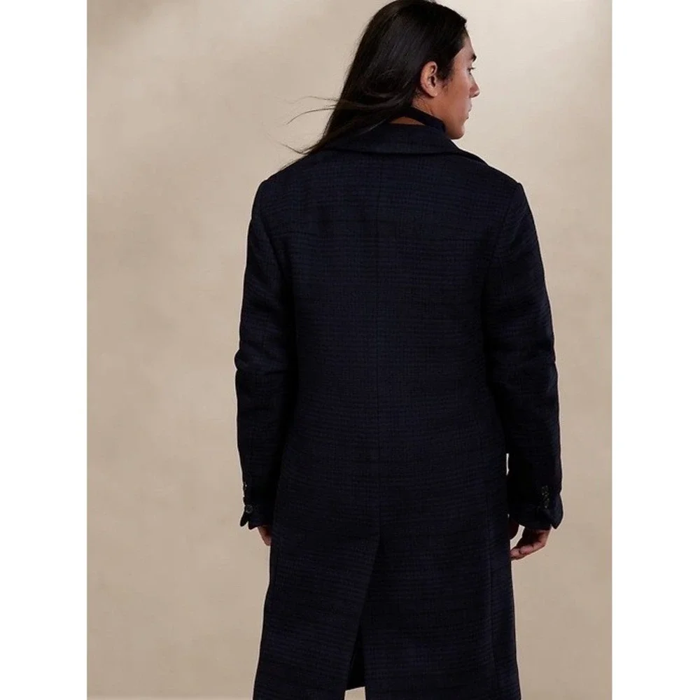 BANANA REPUBLIC Trento Plaid Topcoat Trench Coat Men's Medium Navy Wool Emmetex